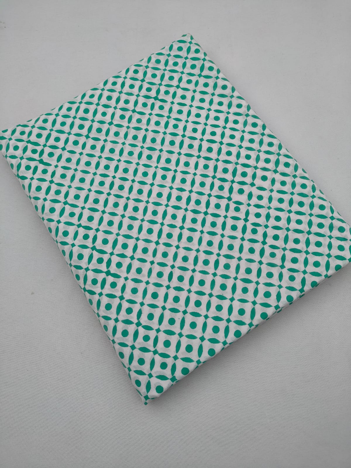 White And Green Geometric Jaipuri Block Print Pure Cotton Fabric From Tulsi Prints