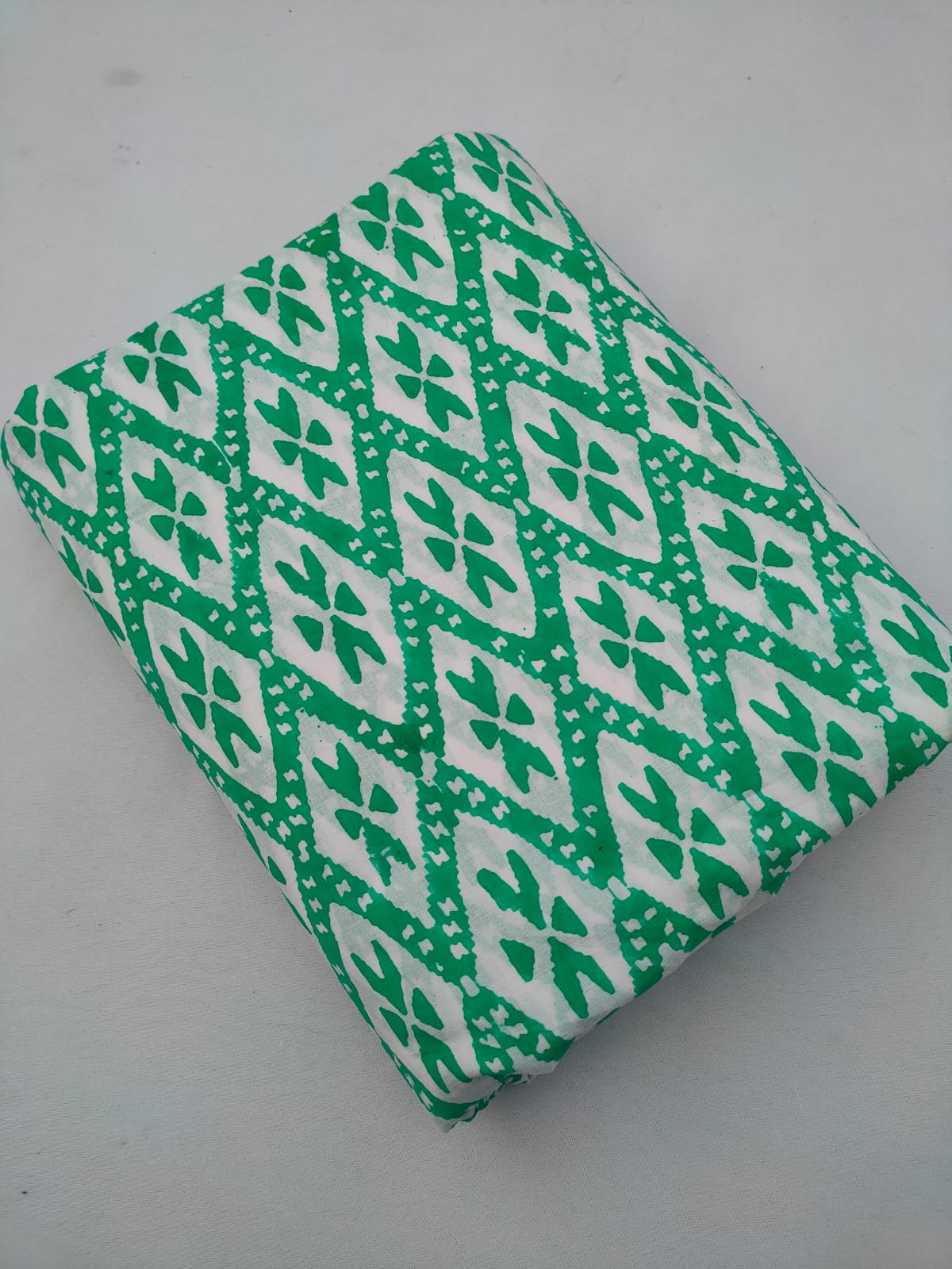 Green Diamond Floral Block Print Pure Cotton Fabric From Tulsi Prints