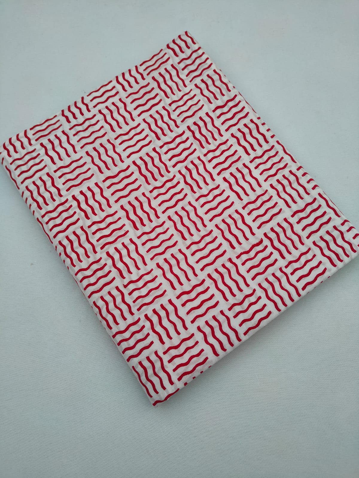 White And Red Geometric Sanganeri Hand Block Print Pure Cotton Fabric From Tulsi Prints