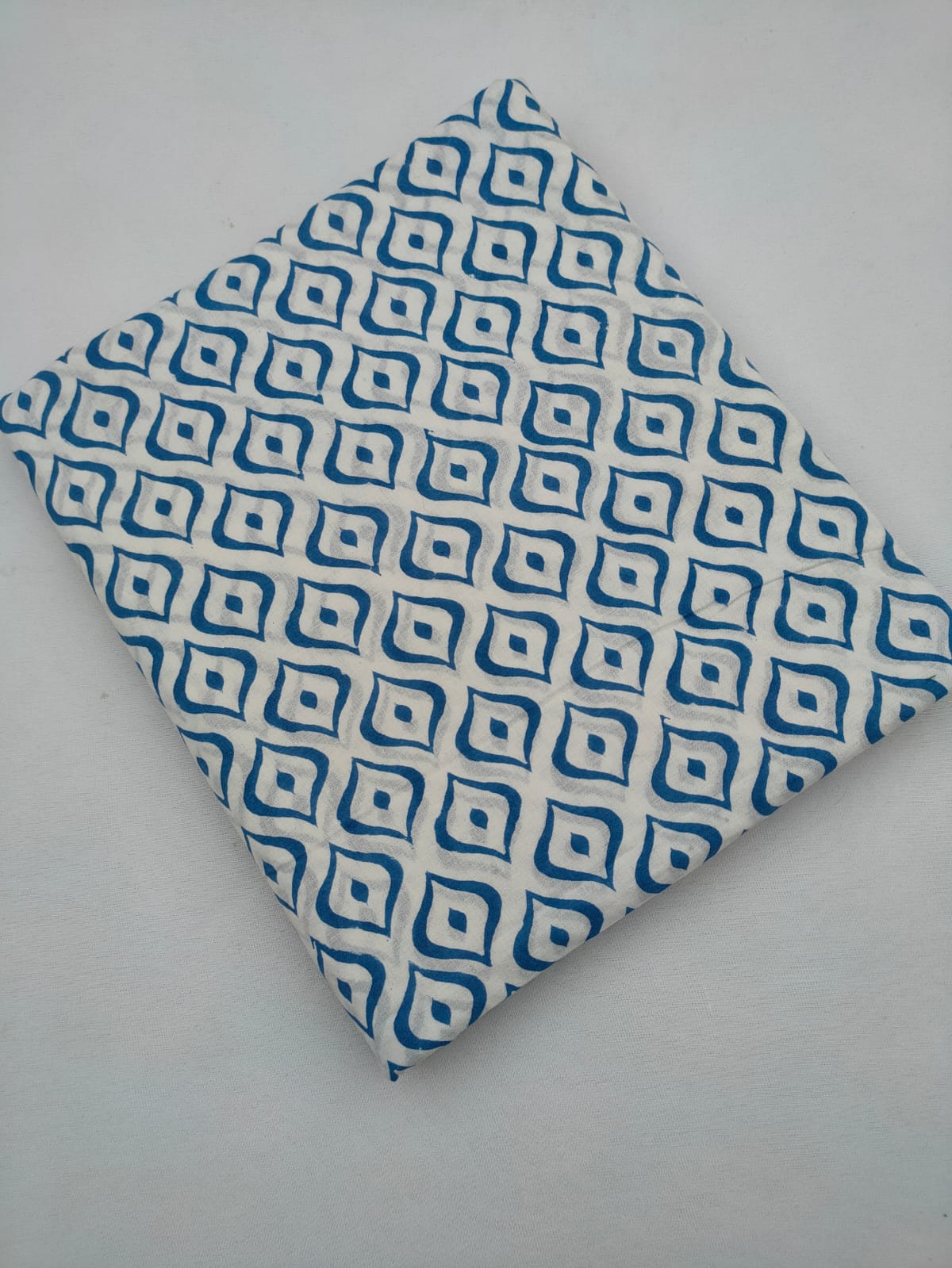 Blue Geometric Block Print Pure Cotton Fabric From Tulsi Prints