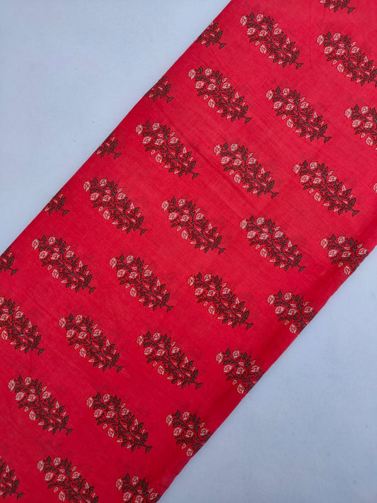 Red Floral Screen Print Pure Cotton Fabric From Tulsi Prints