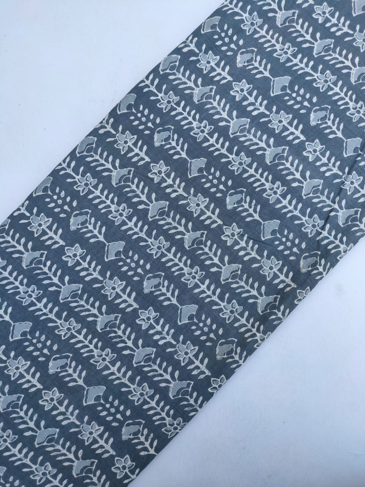 Grey Floral Screen Print Pure Cotton Fabric From Tulsi Prints