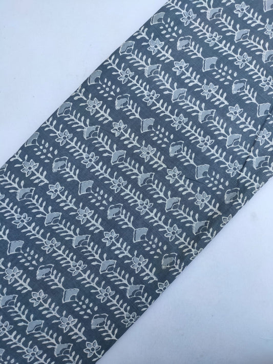 Grey Floral Screen Print Pure Cotton Fabric From Tulsi Prints