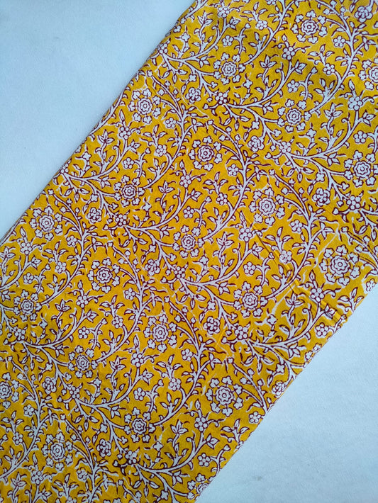 Yellow Floral Vine Sanganeri Hand Block Print Pure Cotton Fabric Fabric From Tulsi Prints