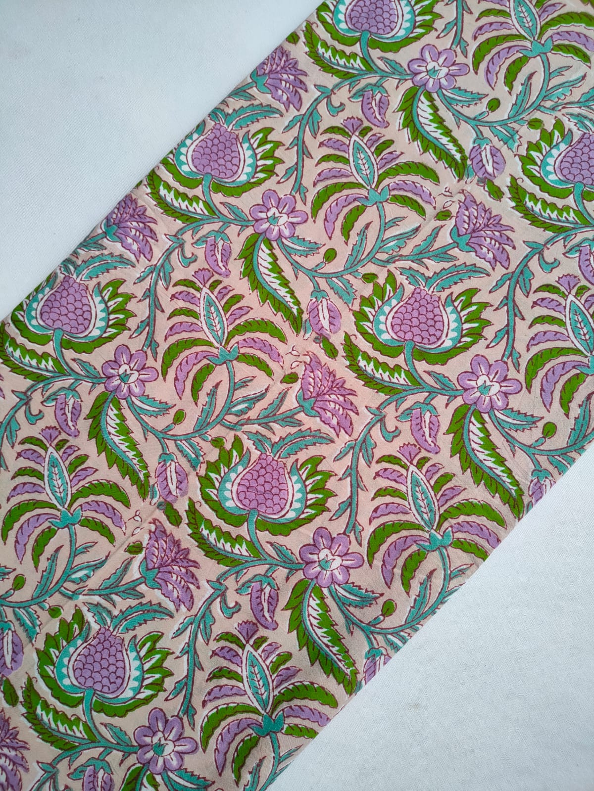 Beige Floral Vine Sanganeri Hand Block Print Pure Cotton Fabric From Tulsi Prints