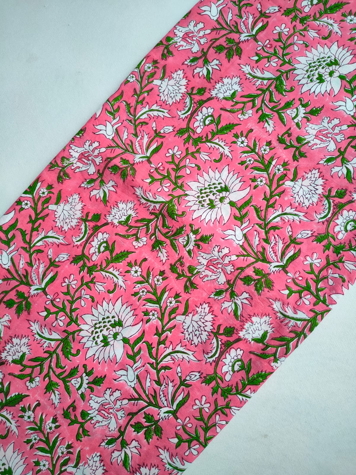 Pink Floral Vine Sanganeri Hand Block Print Pure Cotton Fabric From Tulsi Prints