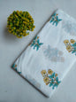 White Floral Boota Jaipuri Block Print Pure Cotton Fabric From Tulsi Prints