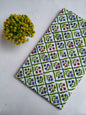 White Green Floral Grid Jaipuri Hand Block Print Pure Cotton Fabric From Tulsi Prints