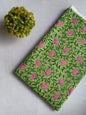 Green Floral Sanganeri Hand Block Print Cotton Fabric From Tulsi Prints