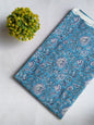 Turquoise Floral Sanganeri Hand Block Print Cotton Fabric From Tulsi Prints