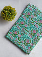Turquoise Floral Sanganeri Hand Block Print Cotton Fabric From Tulsi Prints