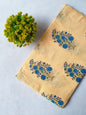 Yellow Blue Floral Boota Screen Print Pure Cotton Fabric From Tulsi Prints