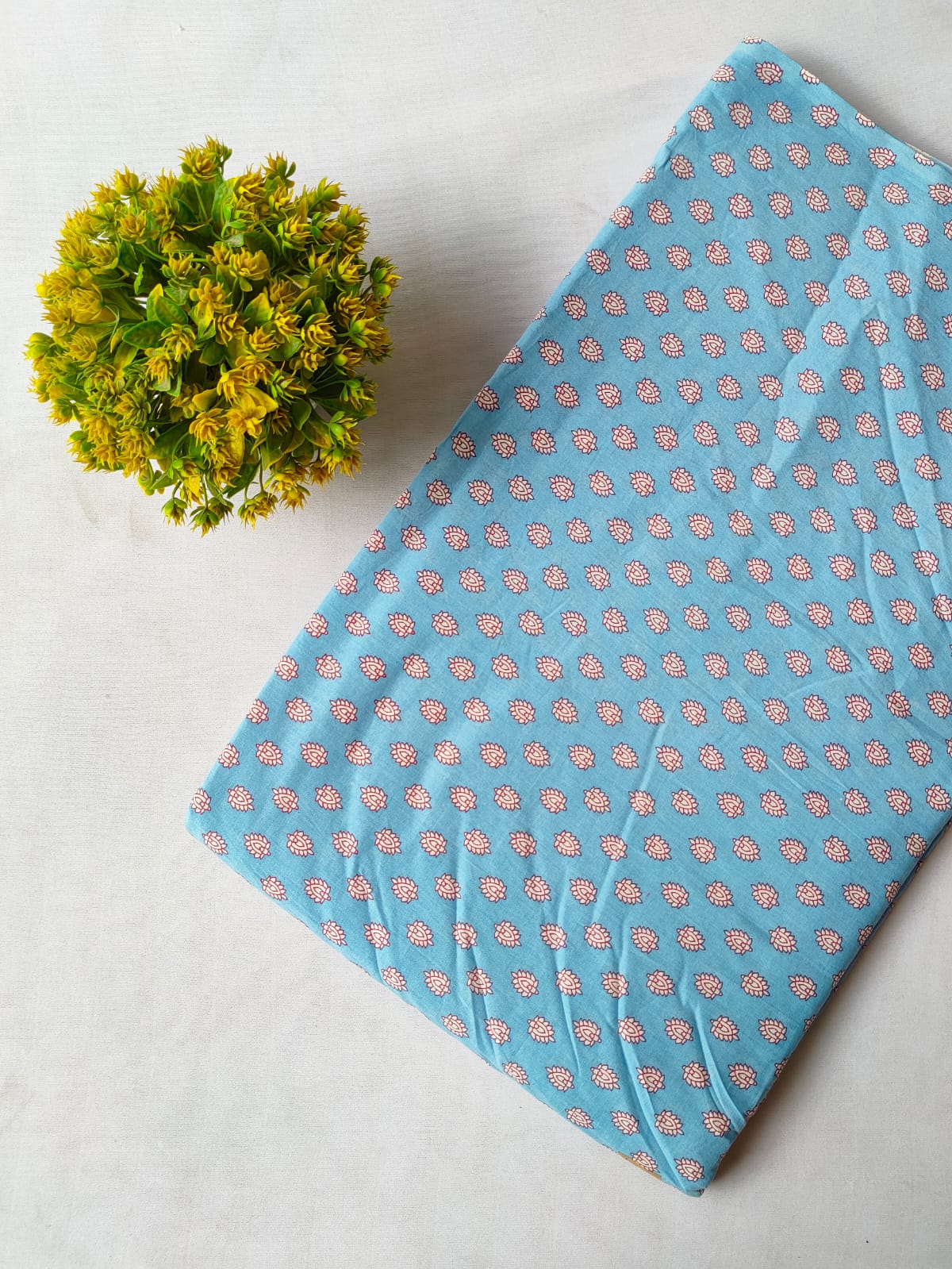 Light Blue Small Buti Screen Print Pure Cotton Fabric From Tulsi Prints
