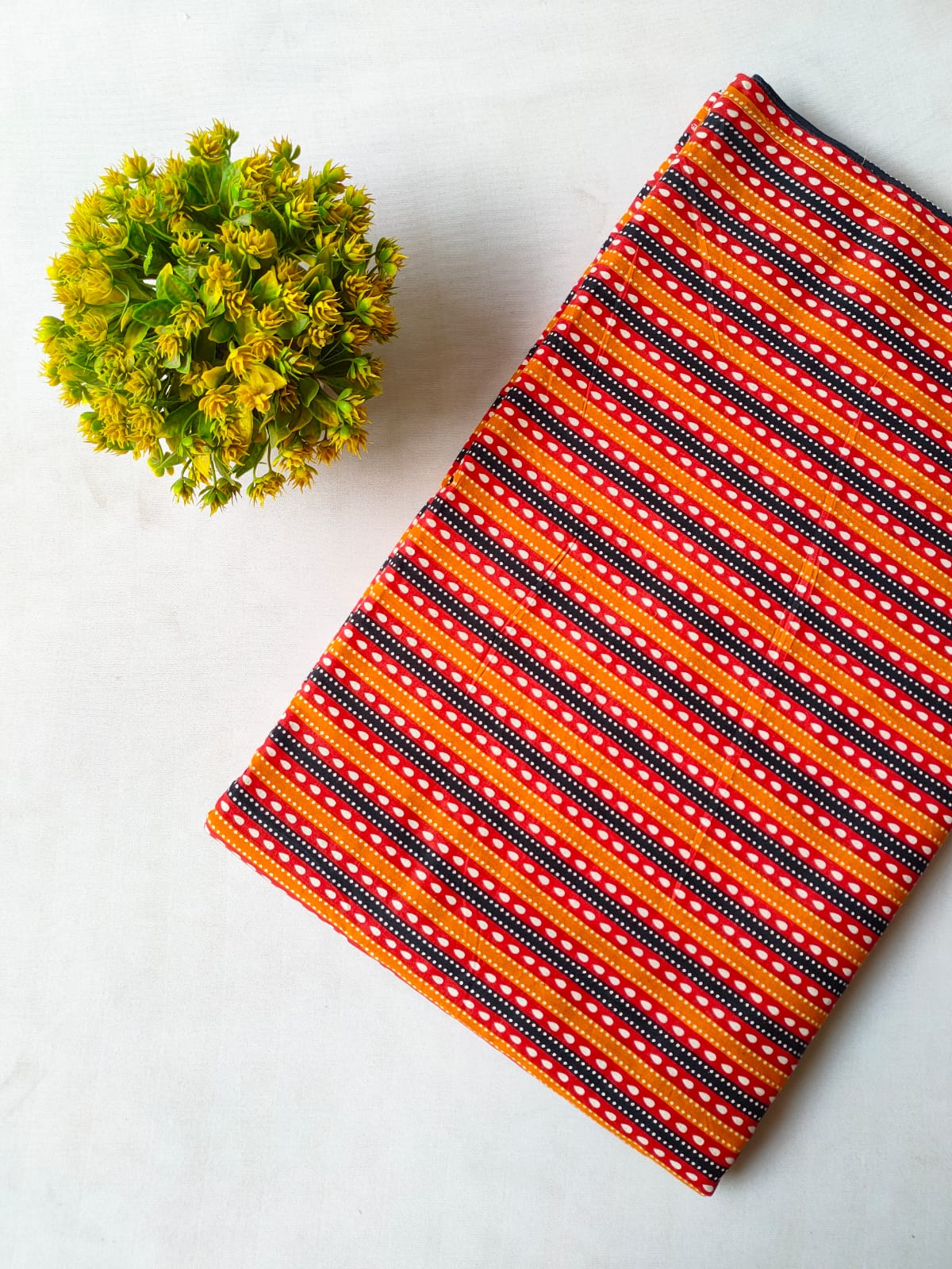 Red And Orange Striped Screen Print Pure Cotton Fabric From Tulsi Prints