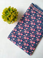 Navy Blue Floral Vine Screen Print Pure Cotton Fabric From Tulsi Prints