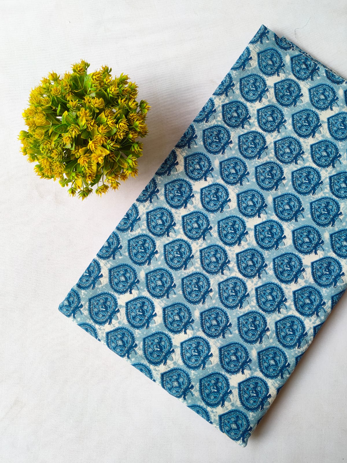 Blue Paisley Motif Screen Print Pure Cotton Fabric From Tulsi Prints