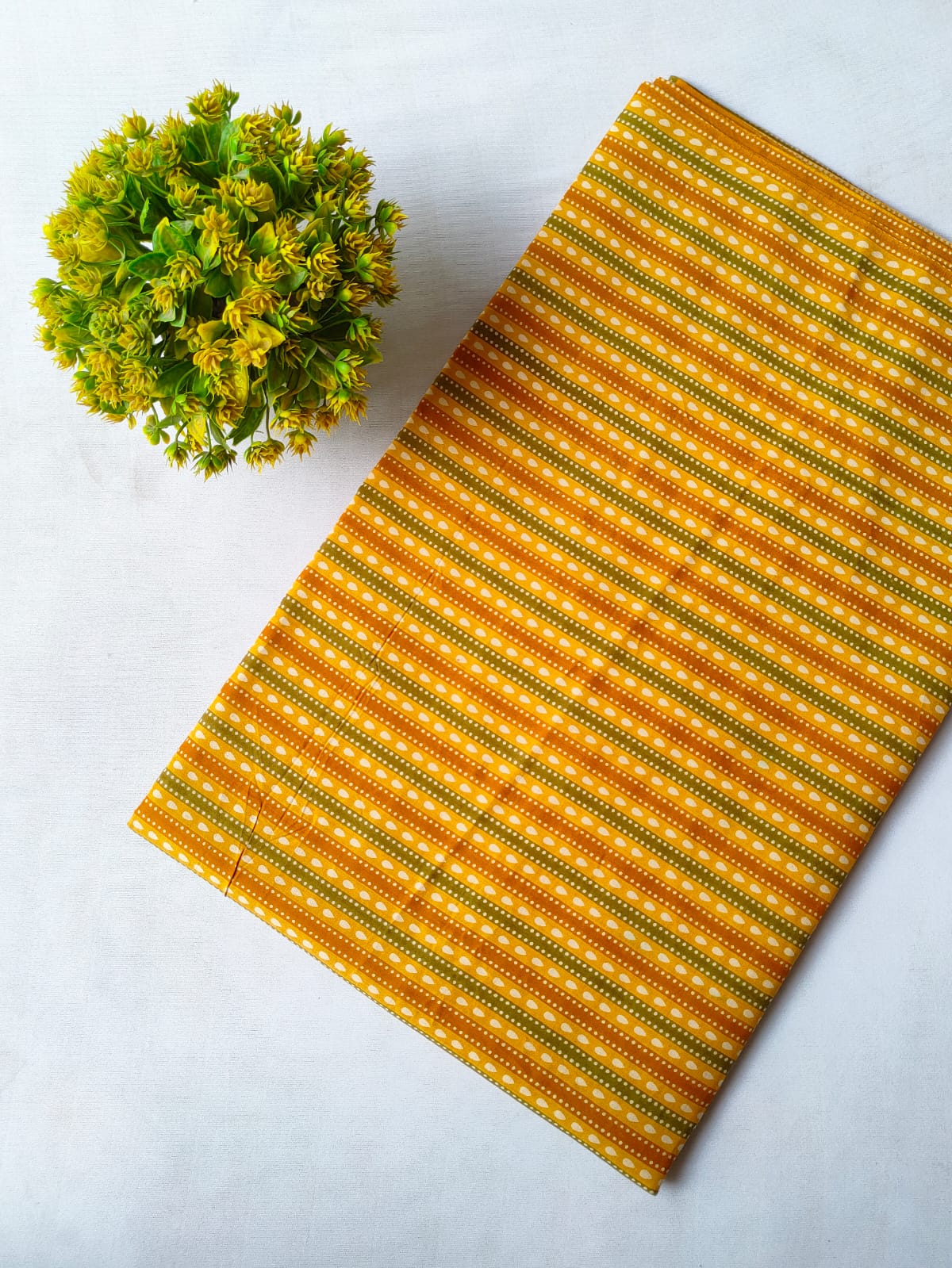 Mustard Yellow Striped Screen Print Pure Cotton Fabric From Tulsi Prints