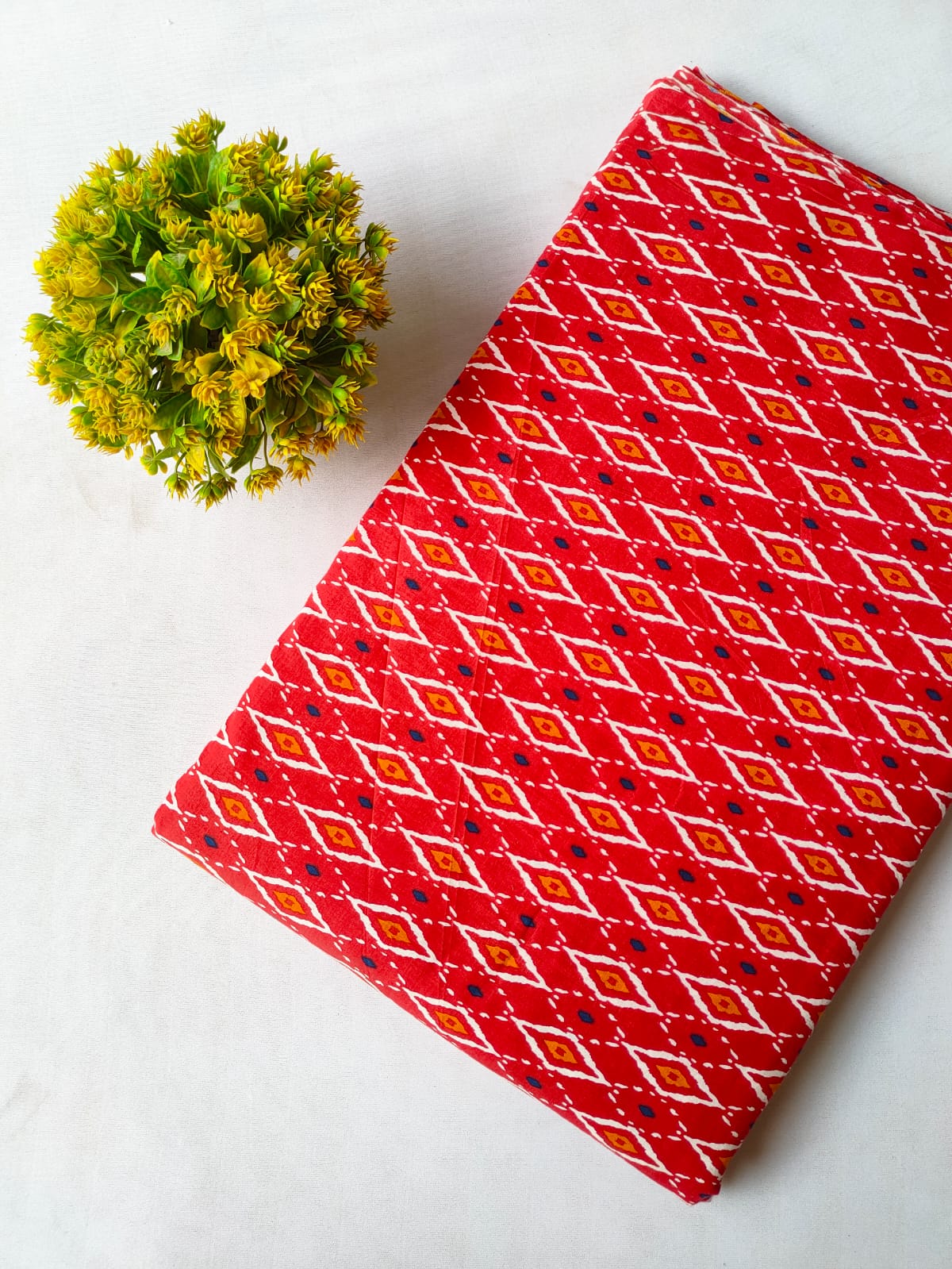 Red Ikat Motif Screen Print Pure Cotton Fabric From Tulsi Prints