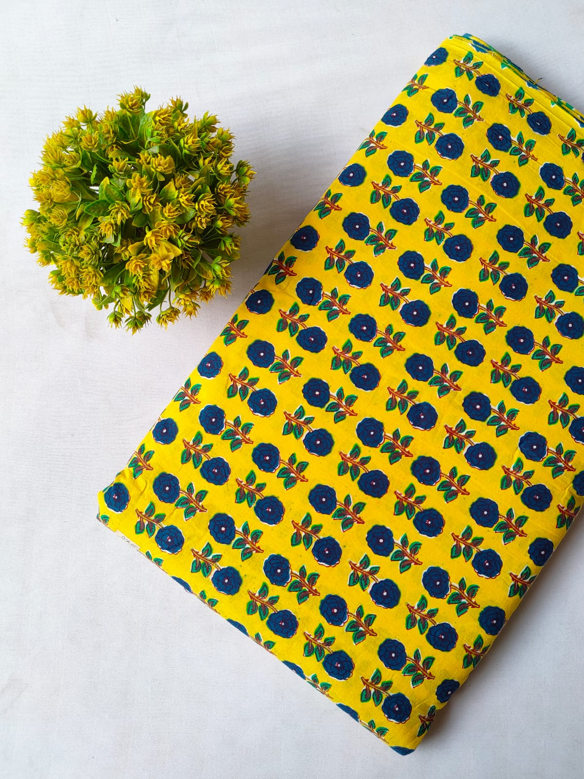 Yellow Floral Boota Screen Print Pure Cotton Fabric From Tulsi Prints