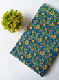 Teal Blue Floral Vine Screen Print Pure Cotton Fabric From Tulsi Prints