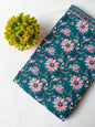 Teal Blue Floral Blossom Screen Print Pure Cotton Fabric From Tulsi Prints