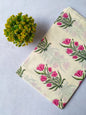 Off White Tulip Motif Screen Print Pure Cotton Fabric From Tulsi Prints
