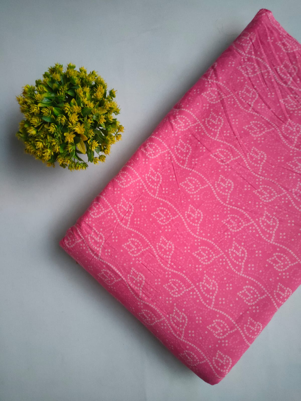 Pink Leaf Motif Screen Print Pure Cotton Fabric From Tulsi Prints