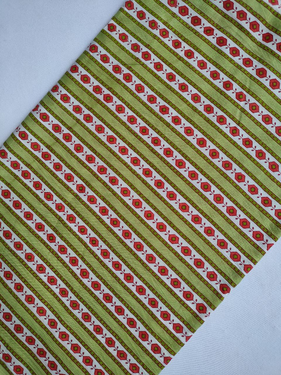 Green Geometric Stripes Screen Print Pure Cotton Fabric From Tulsi Prints
