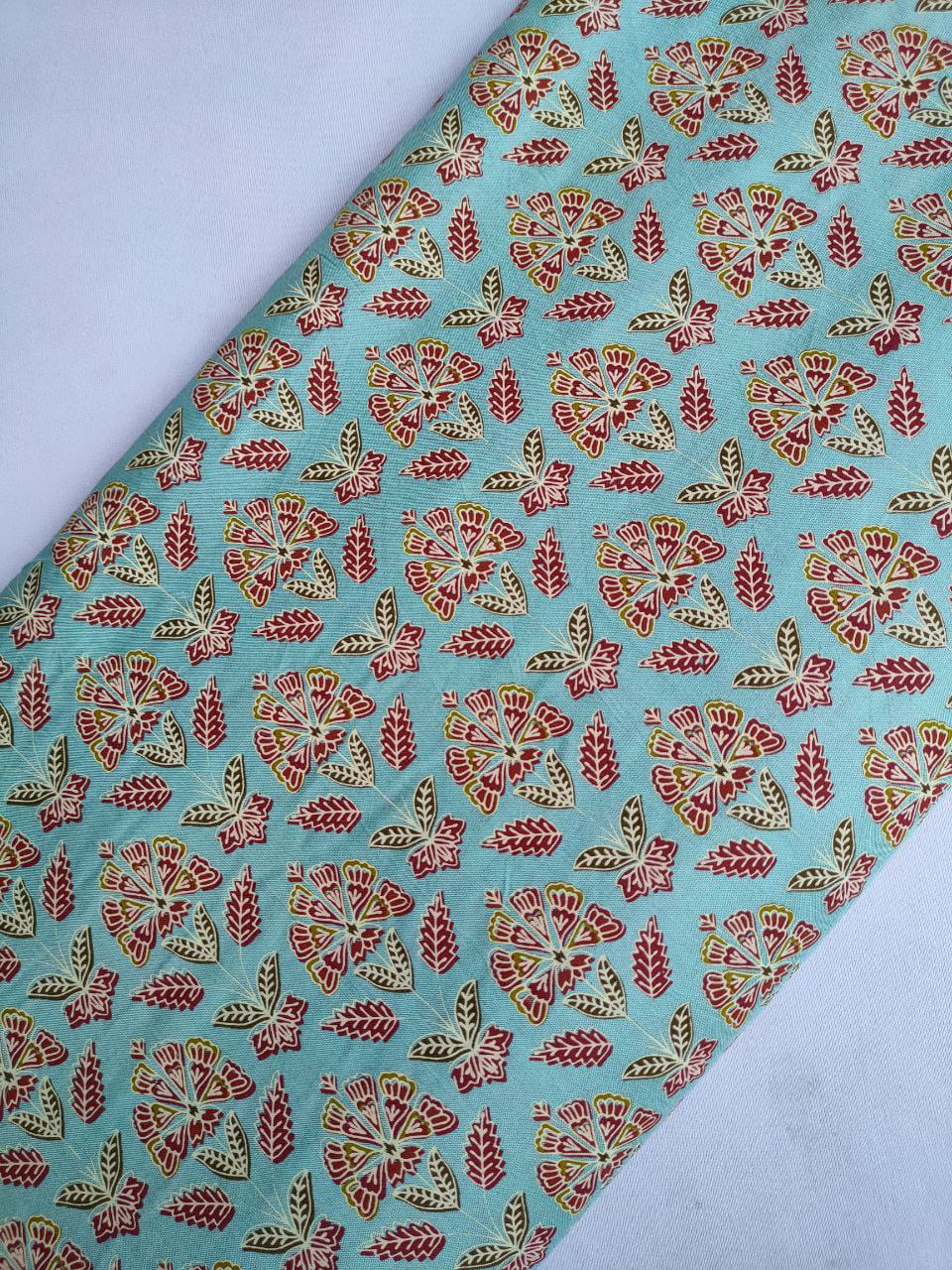 Mint Green Floral Boota Screen Print Pure Cotton Fabric From Tulsi Prints