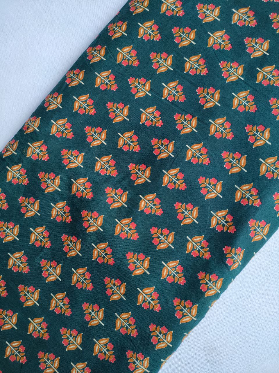 Dark Green Floral Booti Screen Print Pure Cotton Fabric From Tulsi Prints