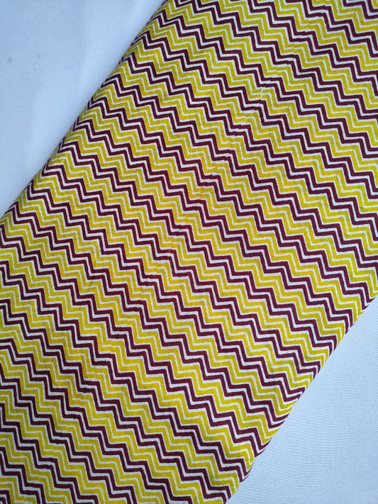 Yellow Zigzag Screen Print Pure Cotton Fabric From Tulsi Prints