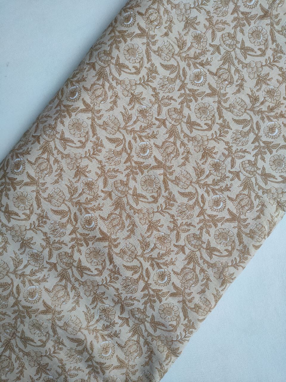 Beige Floral Vine Screen Print Pure Cotton Fabric From Tulsi Prints