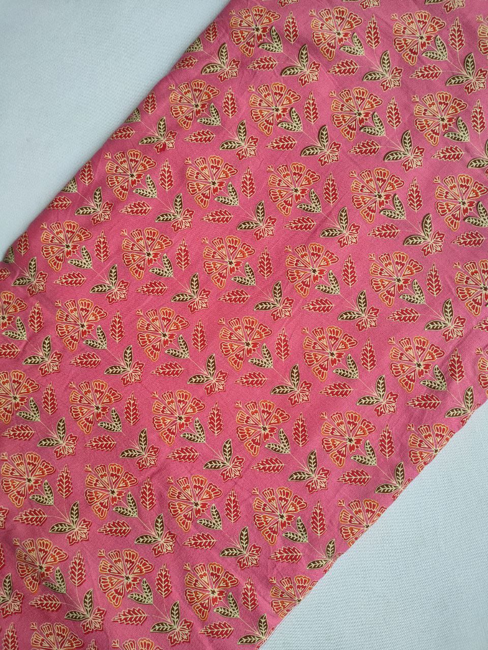 Pink Floral Vine Screen Print Pure Cotton Fabric From Tulsi Prints
