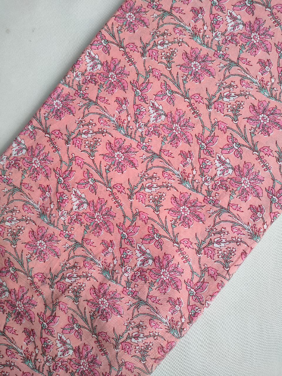 Peach Floral Vine Screen Print Pure Cotton Fabric From Tulsi Prints