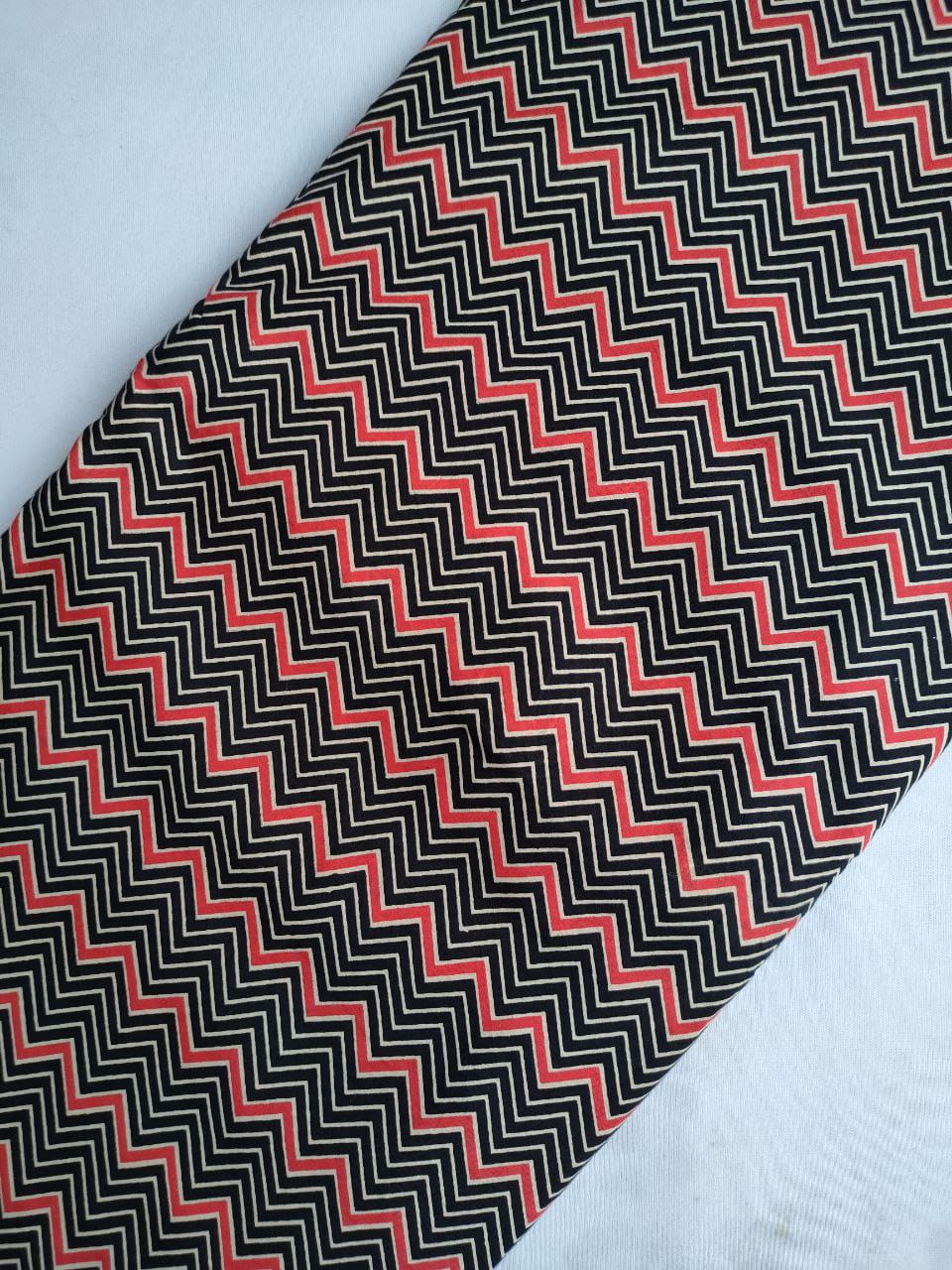 Black and Red Chevron Screen Print Pure Cotton Fabric From Tulsi Prints