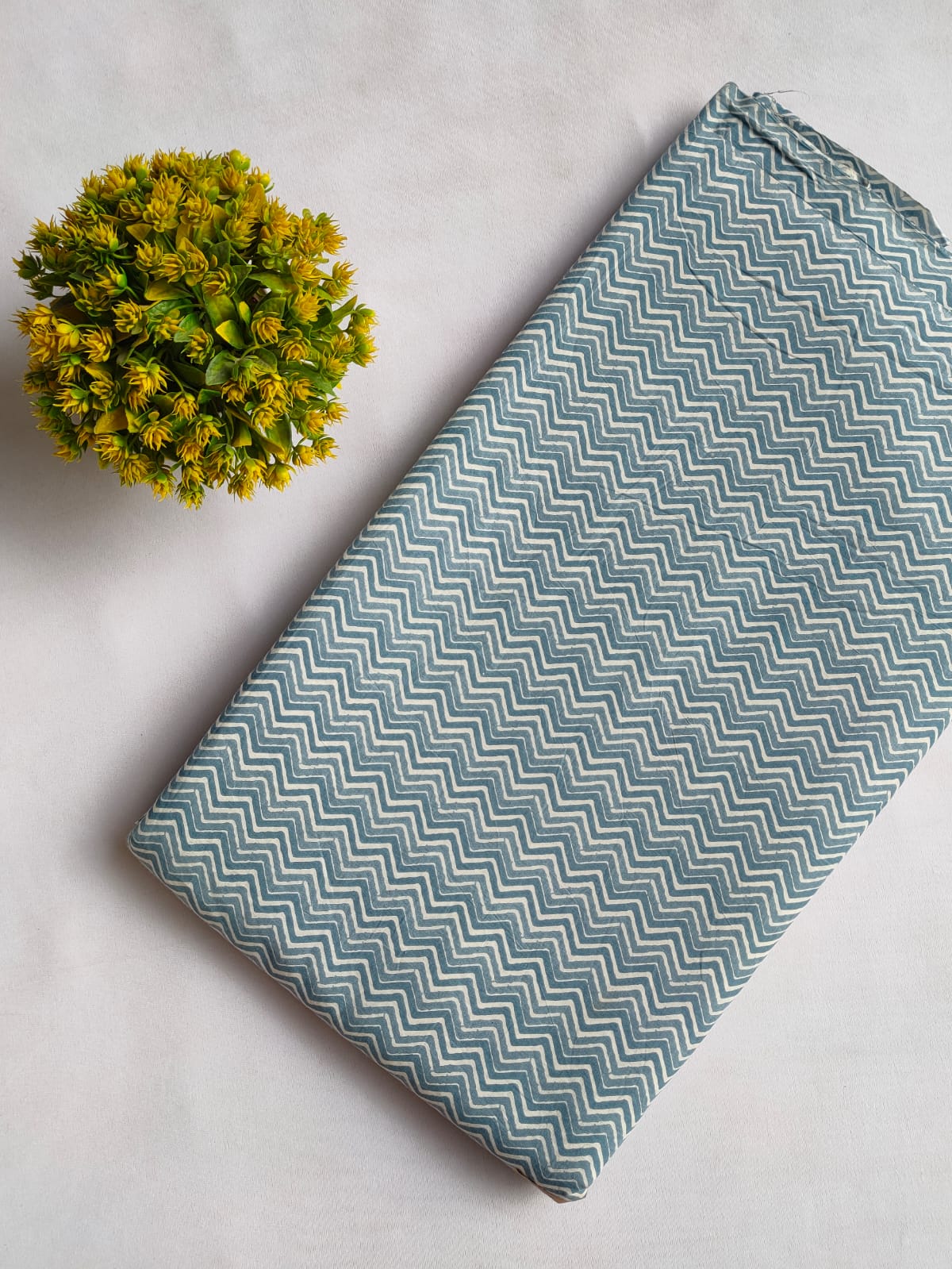 Blue Zigzag Screen Print Pure Cotton Fabric From Tulsi Prints