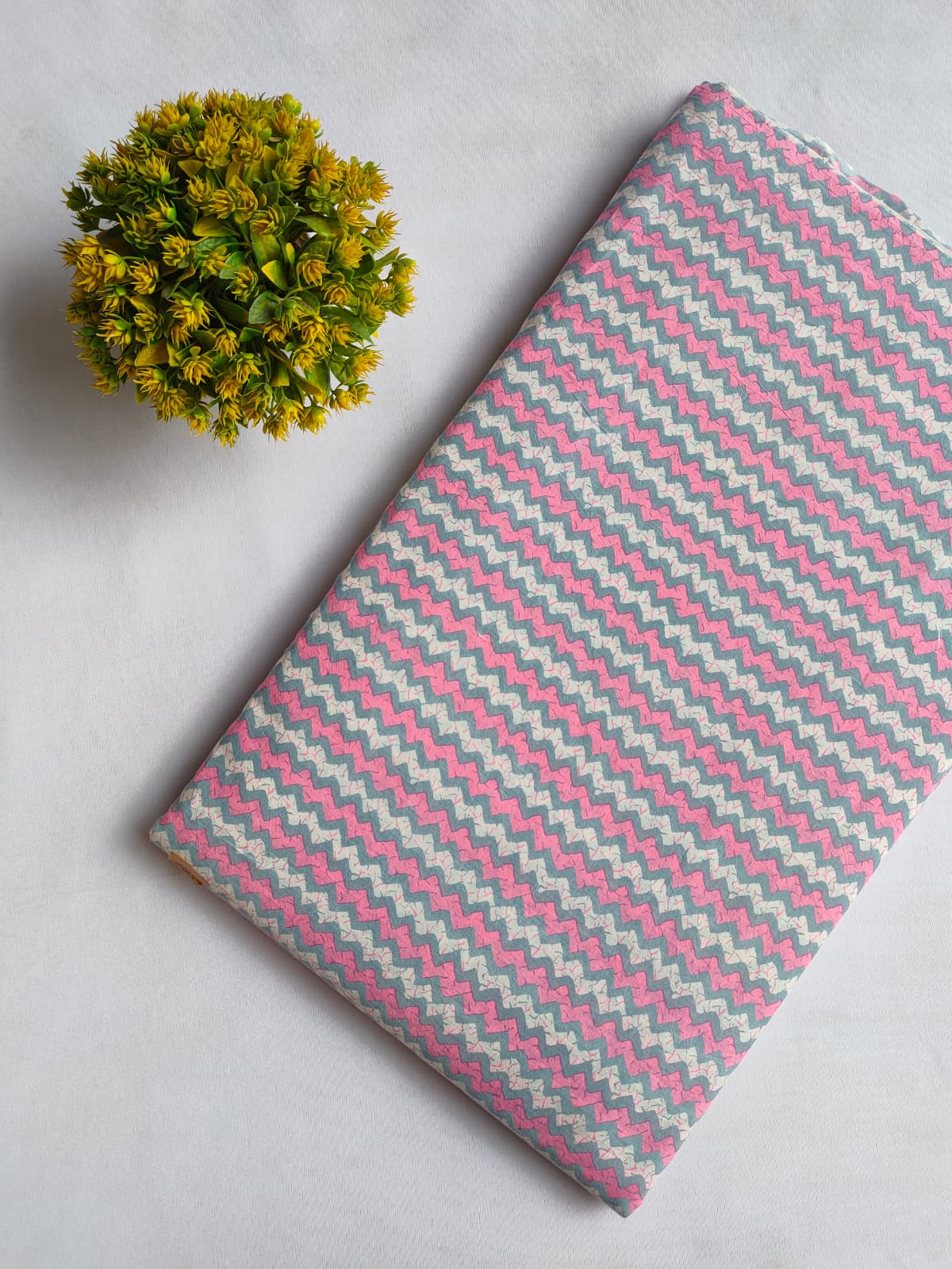 Pink Grey Chevron Screen Print Pure Cotton Fabric From Tulsi Prints