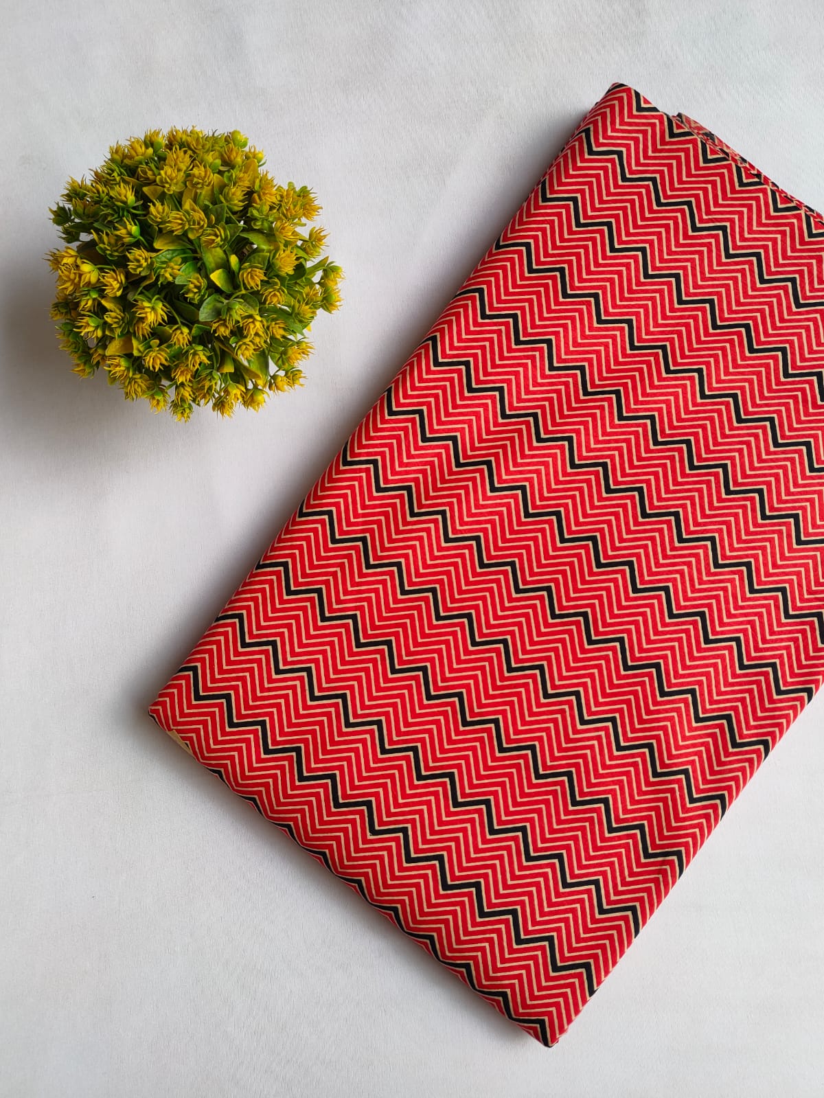 Red Zigzag Screen Print Pure Cotton Fabric From Tulsi Prints