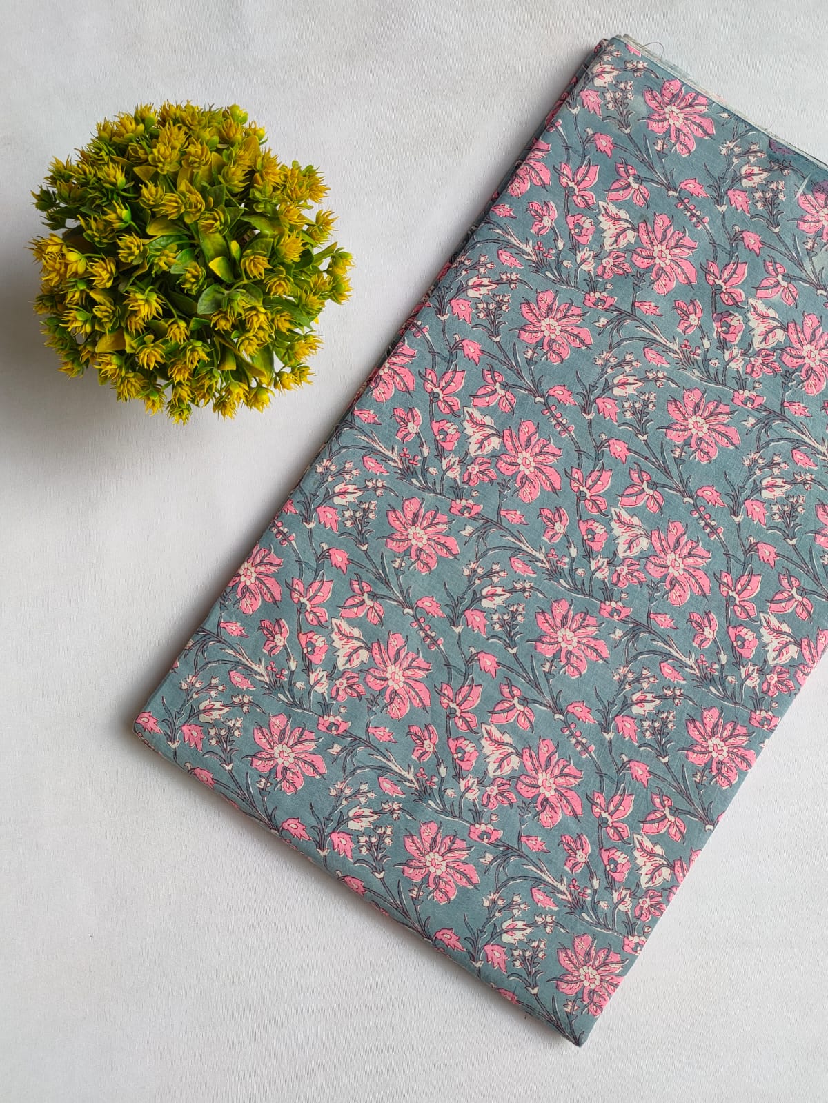 Grey Floral Vine Screen Print Pure Cotton Fabric From Tulsi Prints