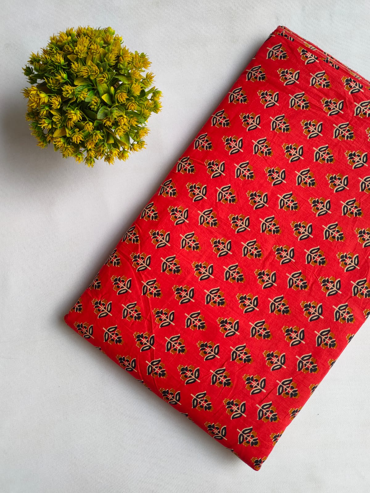 Red Floral Boota Screen Print Pure Cotton Fabric From Tulsi Prints