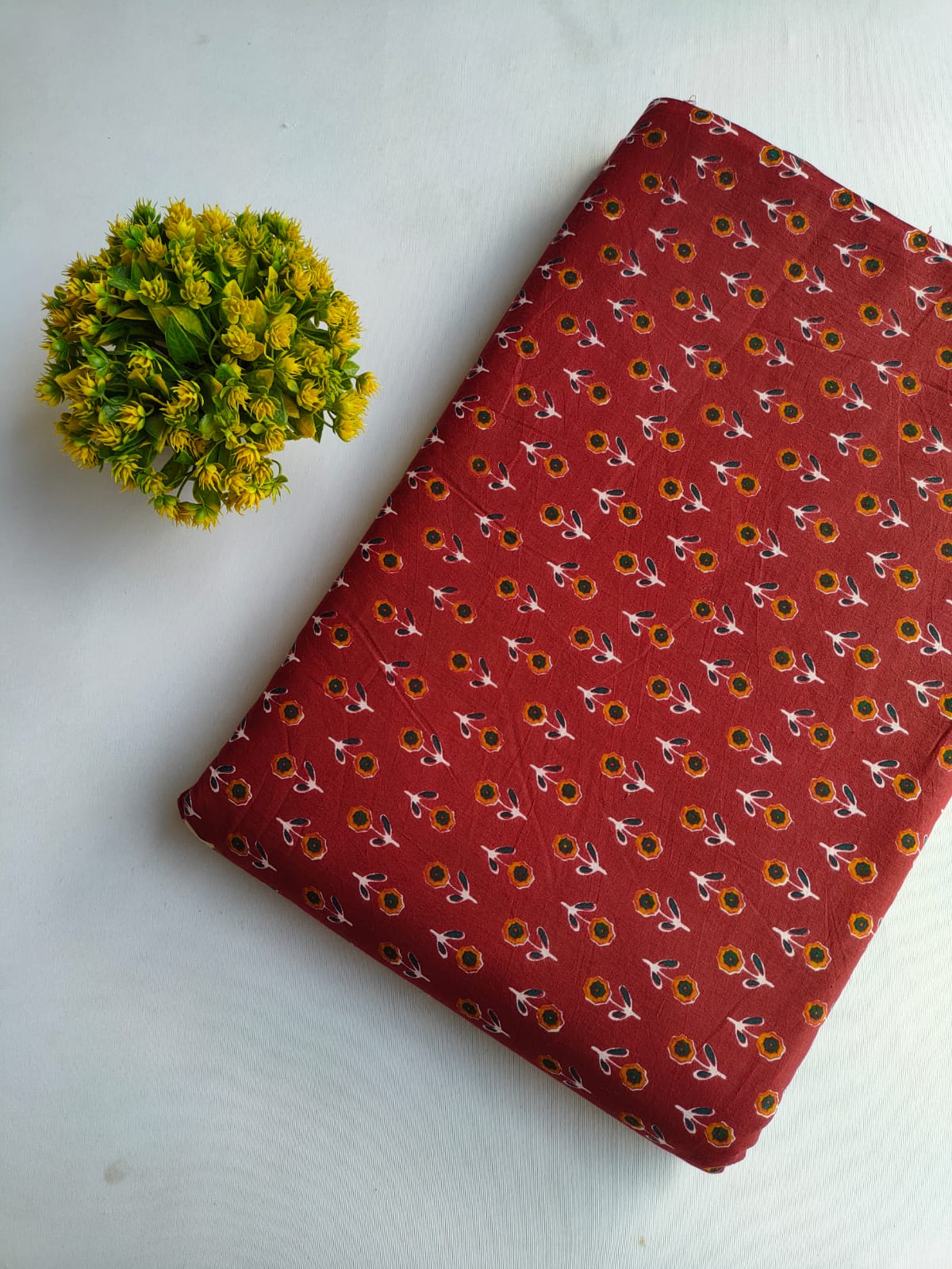 Maroon Small Buti Screen Print Pure Cotton Fabric From Tulsi Prints