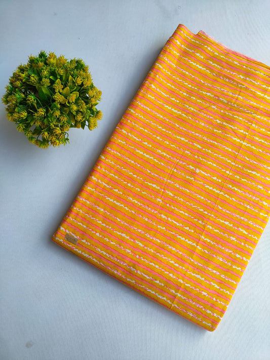 Yellow Lahariya Screen Print Pure Cotton Fabric From Tulsi Prints