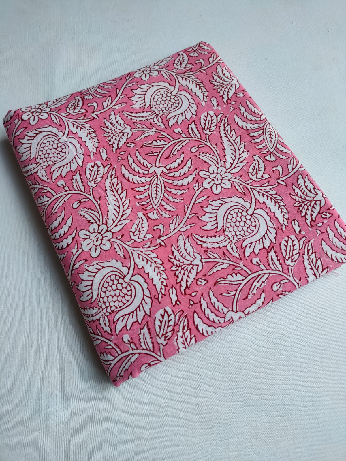 Pink Floral Vine Sanganeri Print Pure Cotton Fabric From Tulsi Prints