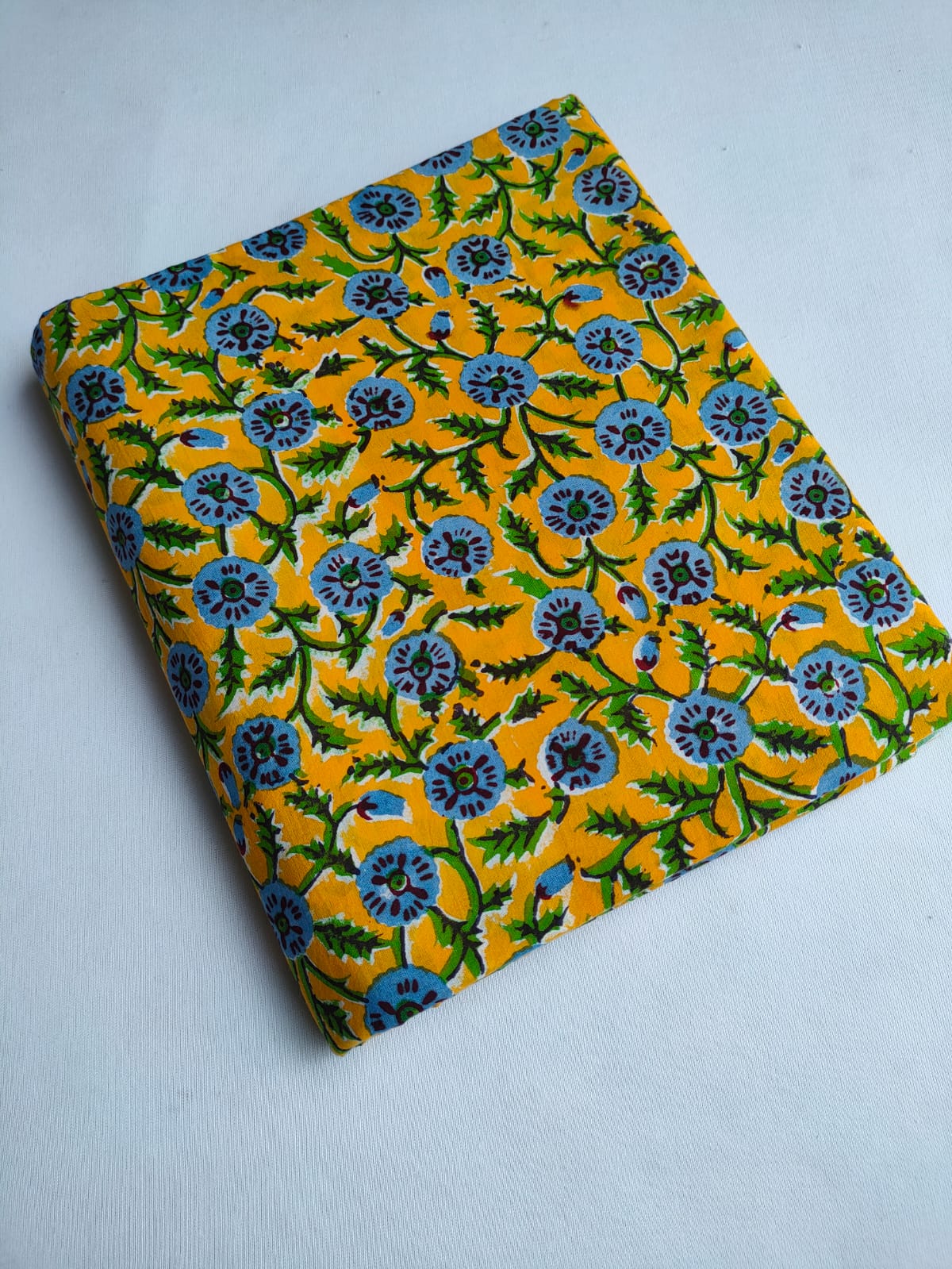 Mustard Yellow Floral Vine Jaipuri Hand Block Print Pure Cotton Fabric From Tulsi Prints