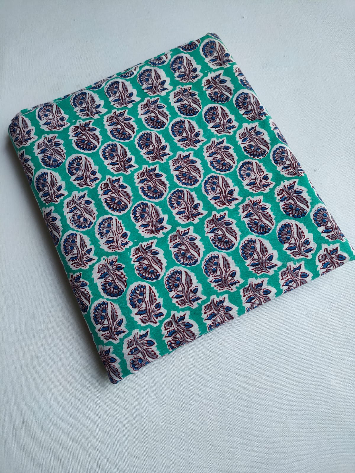 Mint Green Floral Boota Sanganeri Hand Block Print Pure Cotton Fabric From Tulsi Prints