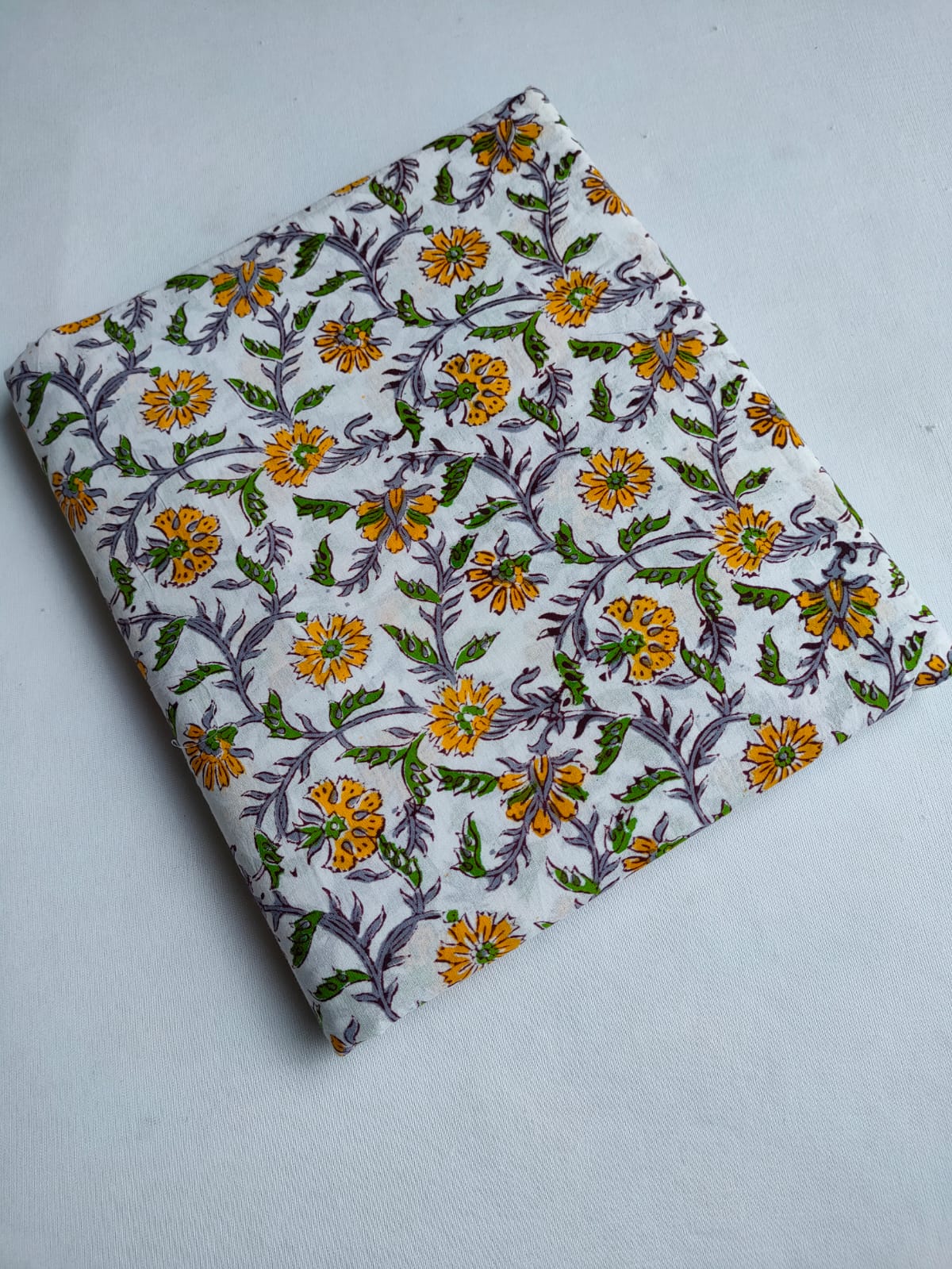 White Floral Vine Sanganeri Hand Block Print Pure Cotton Fabric From Tulsi Prints