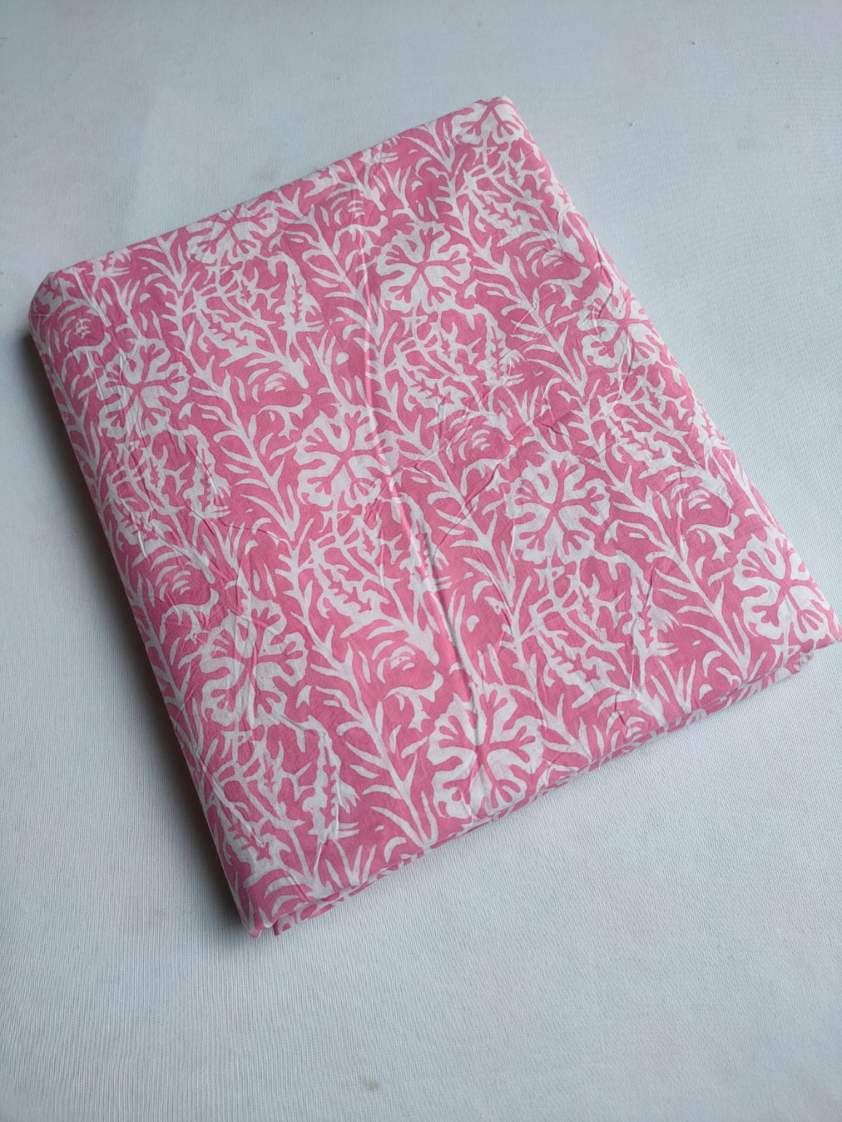 Pink Floral Vine Sanganeri Block Print Pure Cotton Fabric From Tulsi Prints