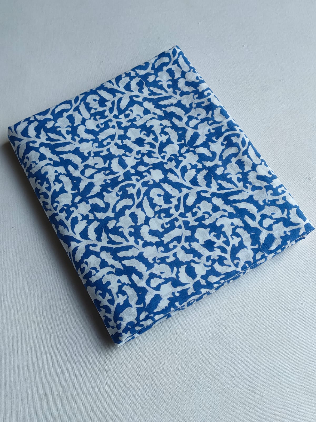 Blue Floral Vine Sanganeri Block Print Pure Cotton Fabric From Tulsi Prints