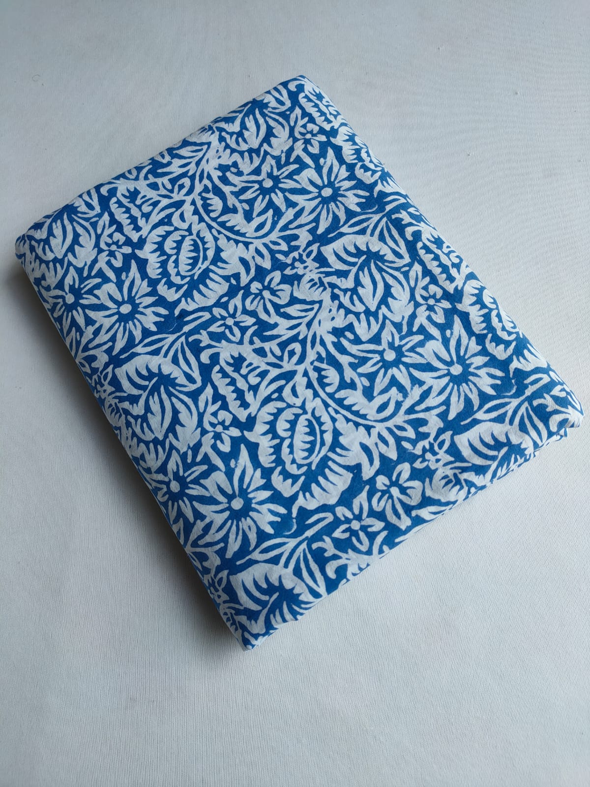 Blue Floral Vine Sanganeri Block Print Pure Cotton Fabric From Tulsi Prints