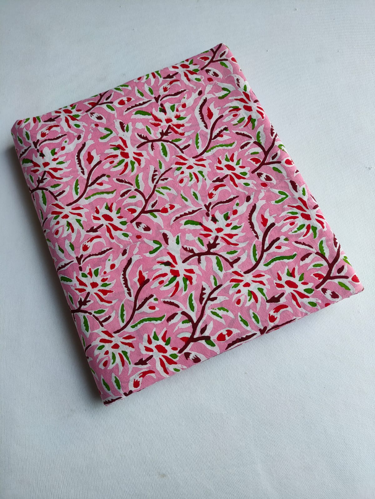 Pink Floral Vine Sanganeri Hand Block Print Pure Cotton Fabric From Tulsi Prints